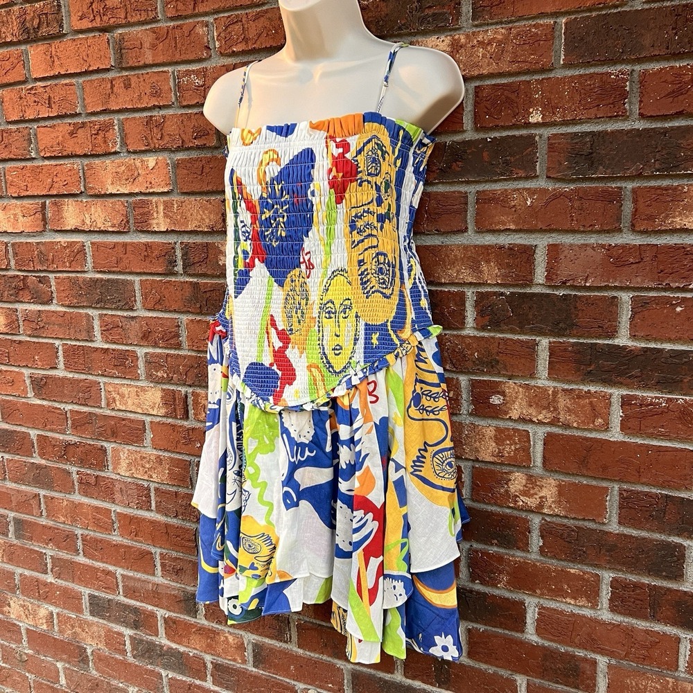 Chelsea & Violet XL Sleeveless Smocked Basque Mini Sun Dress Cosmic Linen Blend - Picture 2 of 13